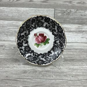 Vintage Royal Albert Senorita Orphan Saucer Black Lace Floral England